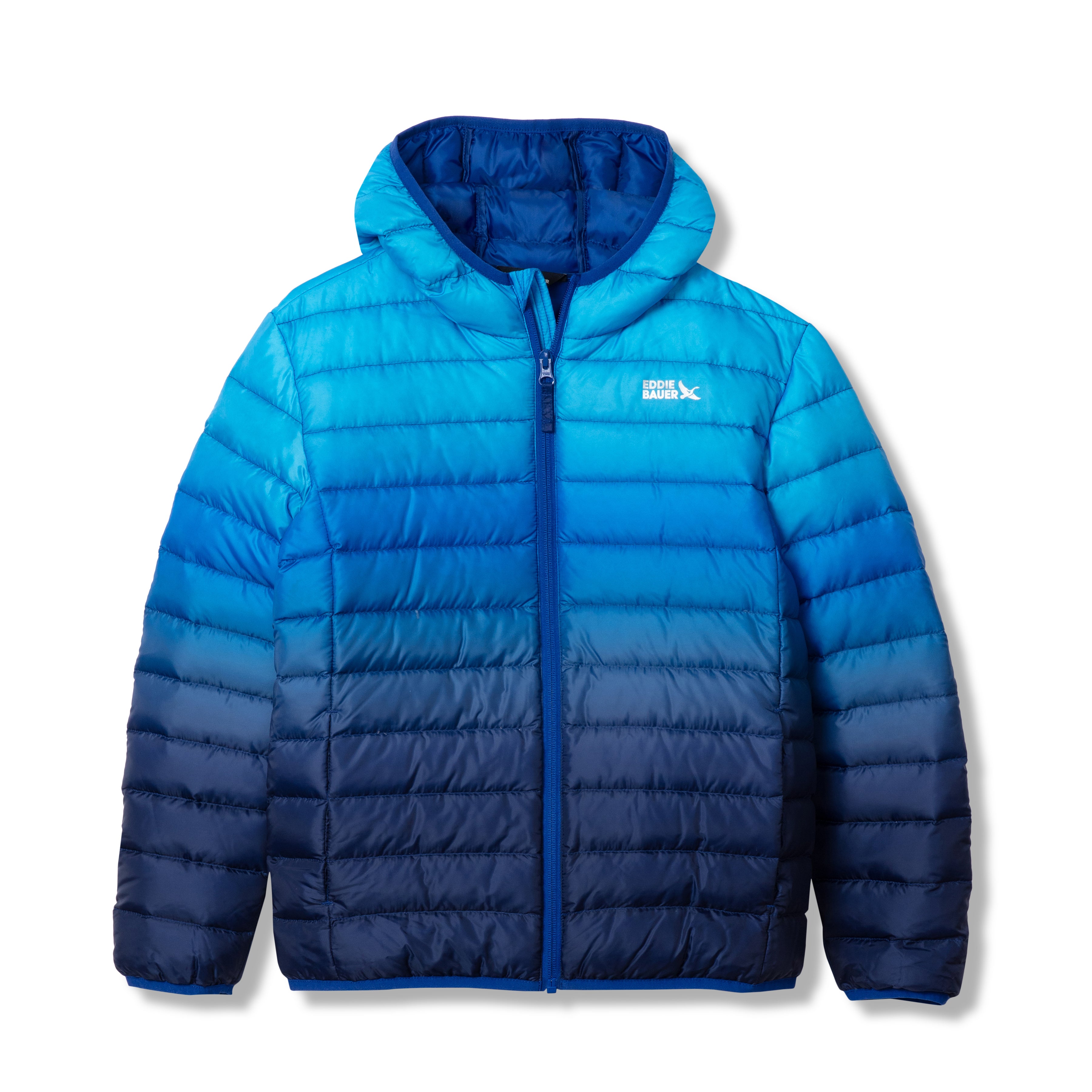 Eddie Bauer Kids Kids Cirruslite Down Hooded Jacket - Print Eddie Bauer ユースキッズハイパイルプラッシュフード付きフルジップジャケット
